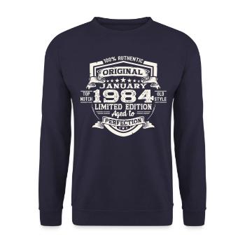 Born 1984 January 39th birthday Gift man - Unisex Sweatshirt - navy - Front - Alina (178cm) & Michal (187cm)