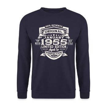 Né en 1955 janvier 68e anniversaire cadeau homme - Sweat-shirt Unisexe - marine - Devant - Alina (178cm) & Michal (187cm)
