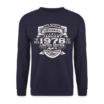 Born 1978 January 45th birthday gift man - Unisex Sweatshirt - navy - Front - Alina (178cm) & Michal (187cm)