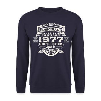 Born 1977 January 46th birthday Gift man - Unisex Sweatshirt - navy - Front - Alina (178cm) & Michal (187cm)
