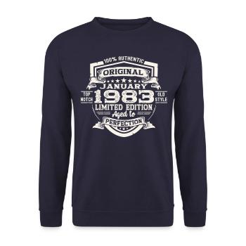 Born 1983 January 40th birthday Gift man - Unisex Sweatshirt - navy - Front - Alina (178cm) & Michal (187cm)