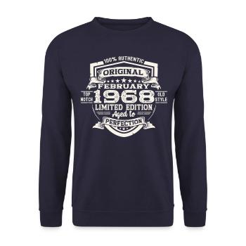 Februar Jahrgang 1968 55. Geburtstag Geschenk Mann - Unisex Pullover - Navy - Vorne - Alina (178cm) & Michal (187cm)