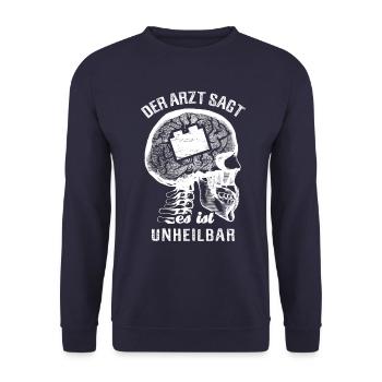 Der Arzt sagt es ist unheilbar - Klemmstein - Unisex Pullover - Navy - Vorne - Alina (178cm) & Michal (187cm)