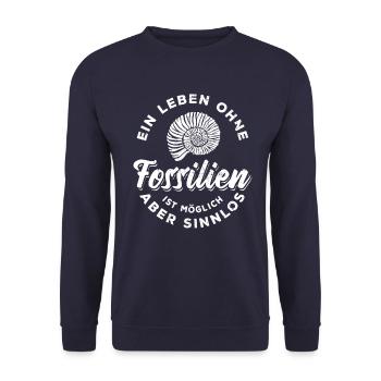 Ein Leben ohne Fossilien ist möglich aber sinnlos - Unisex Pullover - Navy - Vorne - Alina (178cm) & Michal (187cm)