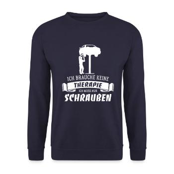 Ich brauche keine Therapie - nur Schrauben - Unisex Pullover - Navy - Vorne - Alina (178cm) & Michal (187cm)