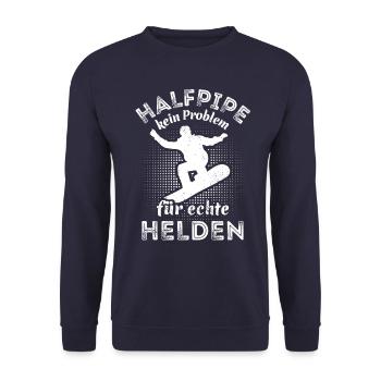 Snowboard, Halfpipe, Wintersport, echte Helden - Unisex Pullover - Navy - Vorne - Alina (178cm) & Michal (187cm)