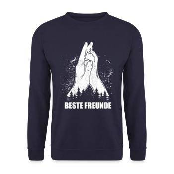 Beste Freunde - Hand + Hundepfote - High Five - Unisex Pullover - Navy - Vorne - Alina (178cm) & Michal (187cm)