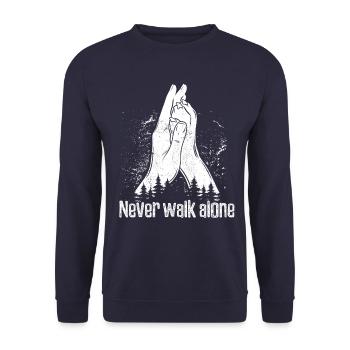 Ne marchez jamais seul - Main + Patte de chien - High Five - Sweat-shirt Unisexe - marine - Devant - Alina (178cm) & Michal (187cm)