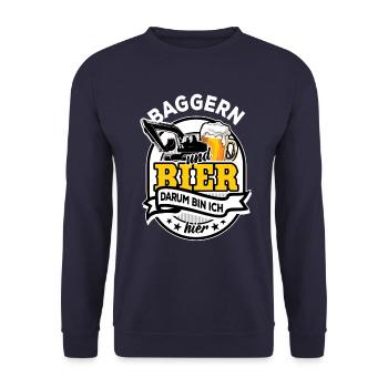 Baggern & Bier - darum bin ich hier - Unisex Pullover - Navy - Vorne - Alina (178cm) & Michal (187cm)