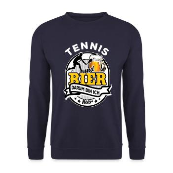 Tennis & Bier - darum bin ich hier - Unisex Pullover - Navy - Vorne - Alina (178cm) & Michal (187cm)