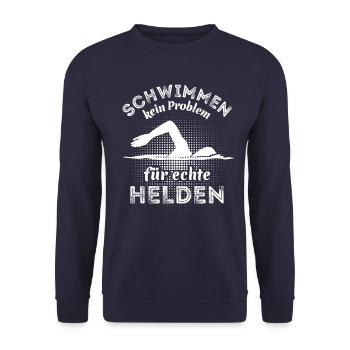 Schwimmen kein Problem für echte Helden - Unisex Pullover - Navy - Vorne - Alina (178cm) & Michal (187cm)