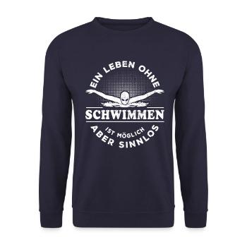 Ein Leben ohne Schwimmen ist möglich aber sinnlos - Unisex Pullover - Navy - Vorne - Alina (178cm) & Michal (187cm)