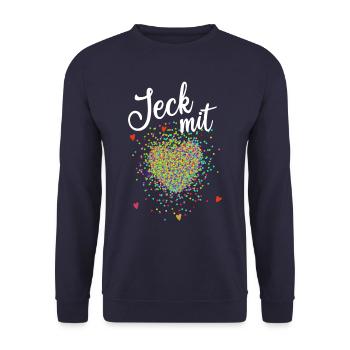 Jeck mit Herz - Fasching - Karneval - Verkleidung - Unisex Pullover - Navy - Vorne - Alina (178cm) & Michal (187cm)