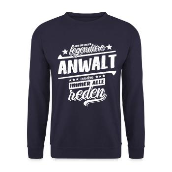 Ich bin dieser legendäre Anwalt - Spruch - Unisex Pullover - Navy - Vorne - Alina (178cm) & Michal (187cm)