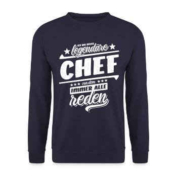 Ich bin dieser legendäre Chef von dem alle reden - Unisex Pullover - Navy - Vorne - Alina (178cm) & Michal (187cm)