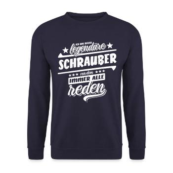 Ich bin dieser legendäre Schrauber - Spruch - Unisex Pullover - Navy - Vorne - Alina (178cm) & Michal (187cm)