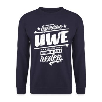 Ich bin dieser legendäre Uwe von dem alle reden - Unisex Pullover - Navy - Vorne - Alina (178cm) & Michal (187cm)