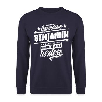 Dieser legendäre Benjamin von dem alle reden - Unisex Pullover - Navy - Vorne - Alina (178cm) & Michal (187cm)