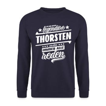 Dieser legendäre Thorsten von dem alle reden - Unisex Pullover - Navy - Vorne - Alina (178cm) & Michal (187cm)