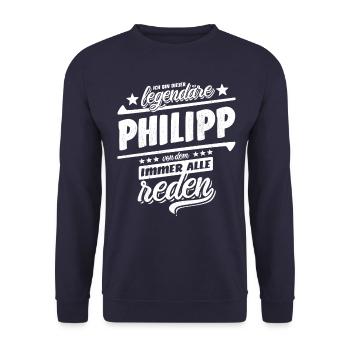 Dieser legendäre Philipp von dem alle reden - Unisex Pullover - Navy - Vorne - Alina (178cm) & Michal (187cm)