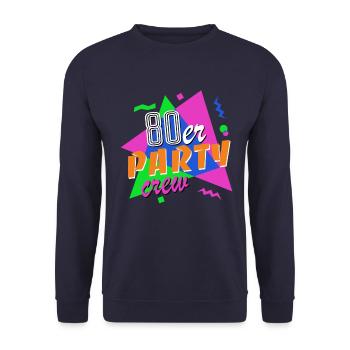 80er Party Crew - 80er Jahre - bunt + verrückt - Unisex Pullover - Navy - Vorne - Alina (178cm) & Michal (187cm)