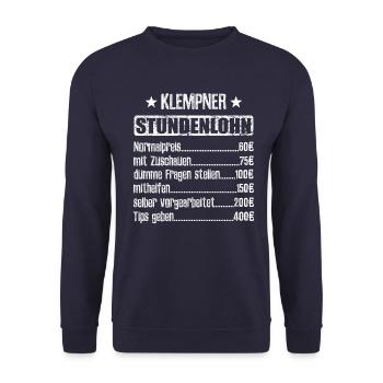Stundenlohn Klempner Beruf - Spruch - Unisex Pullover - Navy - Vorne - Alina (178cm) & Michal (187cm)