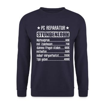 Stundenlohn PC Reparatur Beruf - Spruch - Unisex Pullover - Navy - Vorne - Alina (178cm) & Michal (187cm)