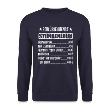 Stundenlohn Schlüsseldienst Beruf - Spruch - Unisex Pullover - Navy - Vorne - Alina (178cm) & Michal (187cm)