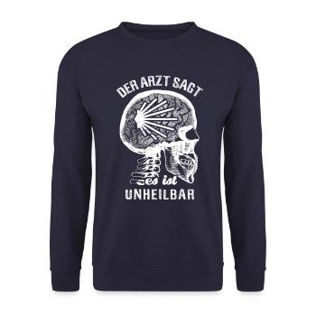Der Arzt sagt es ist unheilbar - Jakobsweg - Unisex Pullover - Navy - Vorne - Alina (178cm) & Michal (187cm)