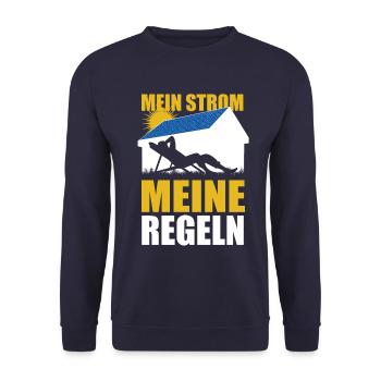 Mein Strom meine Regeln Photovoltaik Solarenergie - Unisex Pullover - Navy - Vorne - Alina (178cm) & Michal (187cm)