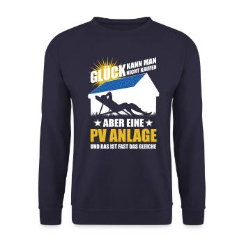 Glück kann man nicht kaufen aber eine PV Anlage - Unisex Pullover - Navy - Vorne - Alina (178cm) & Michal (187cm)