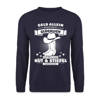Geld allein macht nicht glücklich - Linedance - Unisex Pullover - Navy - Vorne - Alina (178cm) & Michal (187cm)