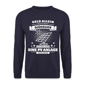 Geld allein macht nicht glücklich - PV Anlage - Unisex Pullover - Navy - Vorne - Alina (178cm) & Michal (187cm)