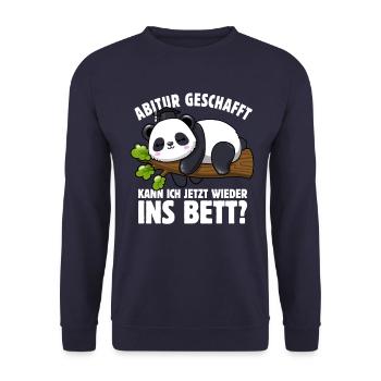 Panda - Abitur geschafft wieder ins Bett? - Spruch - Unisex Pullover - Navy - Vorne - Alina (178cm) & Michal (187cm)