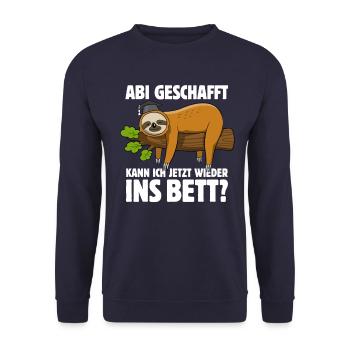 Faultier - Abitur geschafft wieder ins Bett? - Unisex Pullover - Navy - Vorne - Alina (178cm) & Michal (187cm)