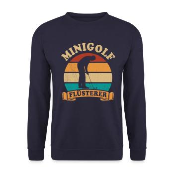 Minigolf Flüsterer - Retro - Vintage - Silhouette - Unisex Pullover - Navy - Vorne - Alina (178cm) & Michal (187cm)