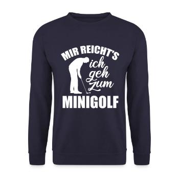 Mir reicht's ich geh zum Minigolf - Spruch - Unisex Pullover - Navy - Vorne - Alina (178cm) & Michal (187cm)