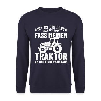 Ein Leben nach dem Tod? - Traktor anfassen - Unisex Pullover - Navy - Vorne - Alina (178cm) & Michal (187cm)