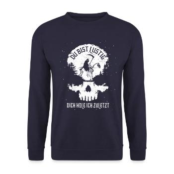 Du bist lustig dich hole ich zuletzt - Sensemann - Unisex Pullover - Navy - Vorne - Alina (178cm) & Michal (187cm)