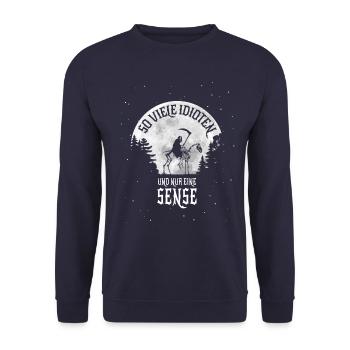 So viele Idioten und nur eine Sense - Sensemann - Unisex Pullover - Navy - Vorne - Alina (178cm) & Michal (187cm)