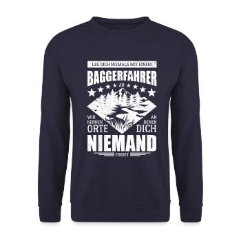 Leg dich nicht mit einem Baggerfahrer an - Spruch - Unisex Pullover - Navy - Vorne - Alina (178cm) & Michal (187cm)