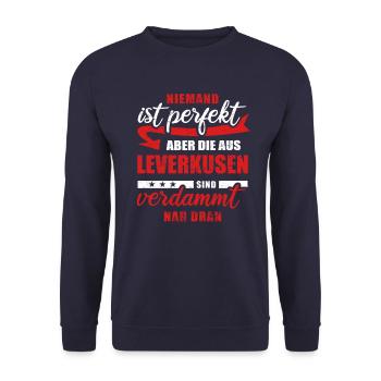 Niemand ist perfekt - Leverkusen - Spruch - Unisex Pullover - Navy - Vorne - Alina (178cm) & Michal (187cm)