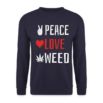 Peace Love Weed - Heart - Unisex Sweatshirt - navy - Front - Alina (178cm) & Michal (187cm)