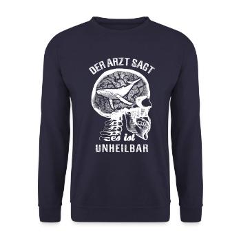 Der Arzt sagt es ist unheilbar - Wal - Buckelwal - Unisex Pullover - Navy - Vorne - Alina (178cm) & Michal (187cm)