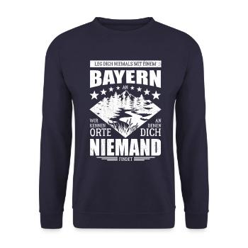 Leg dich nicht mit einem Bayern an - Spruch - Unisex Pullover - Navy - Vorne - Alina (178cm) & Michal (187cm)
