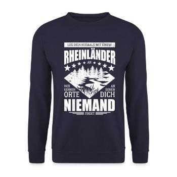 Leg dich nicht mit einem Rheinländer an - Spruch - Unisex Pullover - Navy - Vorne - Alina (178cm) & Michal (187cm)