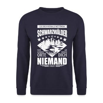 Leg dich nicht mit einem Schwarzwälder an - Spruch - Unisex Pullover - Navy - Vorne - Alina (178cm) & Michal (187cm)