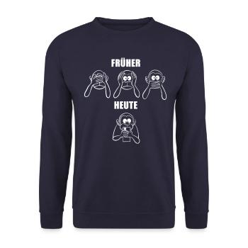 nichts sehen, hören, sagen - Handy süchtig - Unisex Pullover - Navy - Vorne - Alina (178cm) & Michal (187cm)