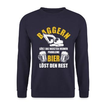 Baggern löst die meisten meiner Probleme - Bier - Unisex Pullover - Navy - Vorne - Alina (178cm) & Michal (187cm)
