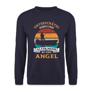 Unterschätze nie einen alten Mann mit Angel - Unisex Pullover - Navy - Vorne - Alina (178cm) & Michal (187cm)